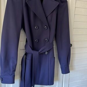 & Other Stories Wool Blend Twill Belted Short Trench Coat Jacket Blue